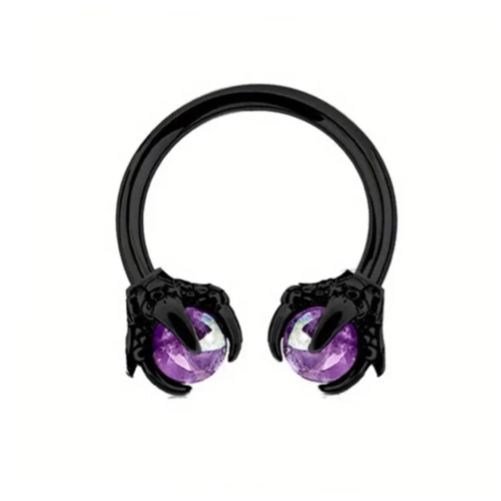 Black Dragon Claw Crystal Septum Horseshoe Barbell Ring